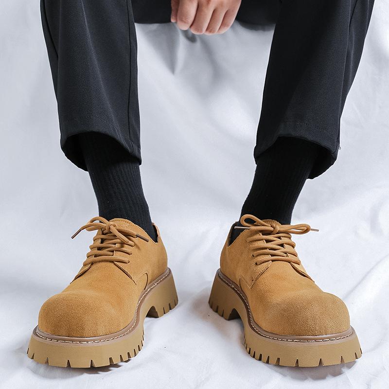 Derby shoes men's 2024 new Mickey big head shoes platform low-top big yellow boots round head fashion leather shoes 24287-R