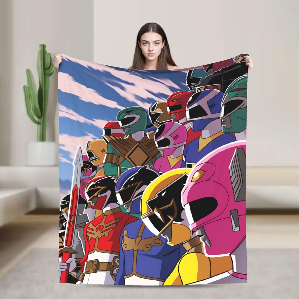 M-Mighty Morphin Super Warm Blankets  Cartoon P-Power Rangers Picnic Plush Bedding Throws Novelty Flannel Bedspread Sofa Bed