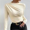Women's Solid Color Slim-Fit Pleated Long Sleeve T-Shirt 2025