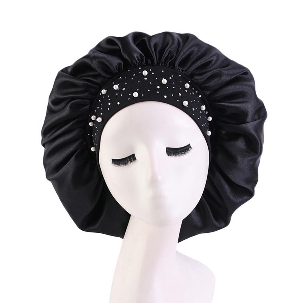 Satin-Schlafhaube Strass-Badekappe Damenhut Nacht-Haarpflege Salon Duschkopfband