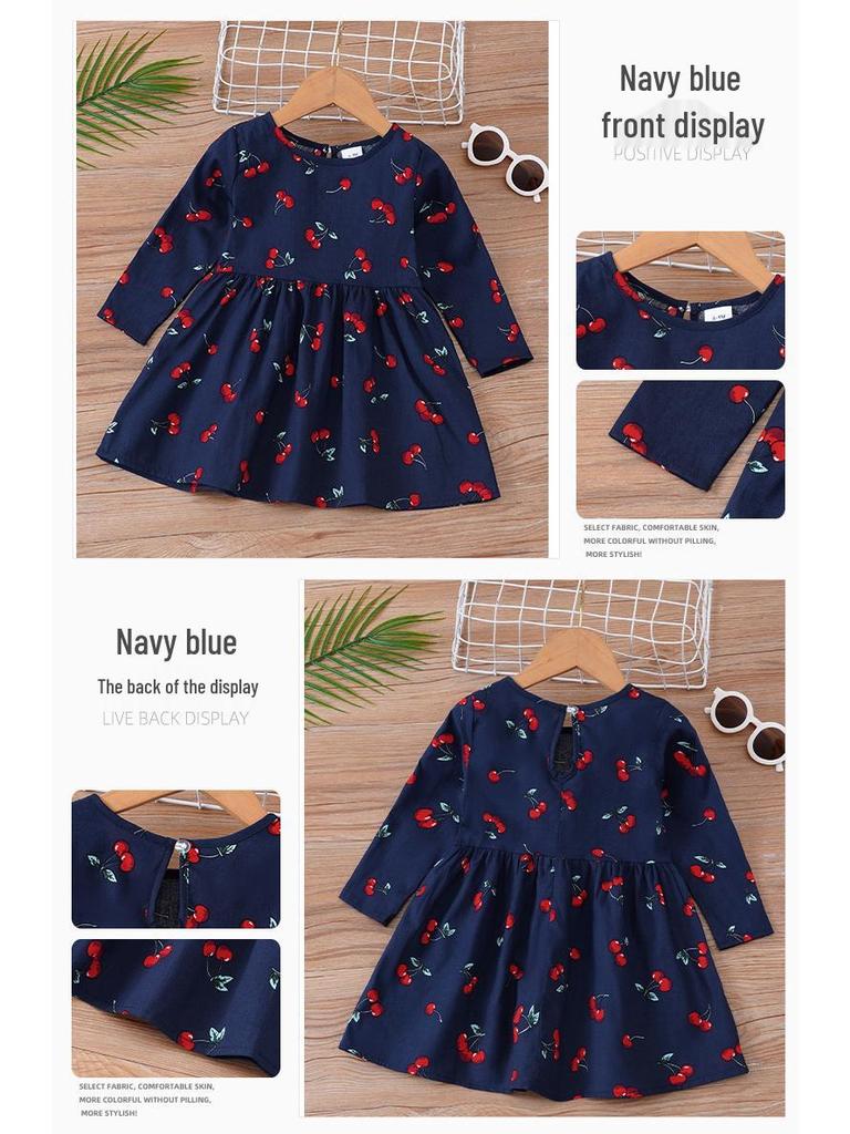 Korean Princess Long-Sleeve Floral Dress for Girls - Spring & Autumn Collection