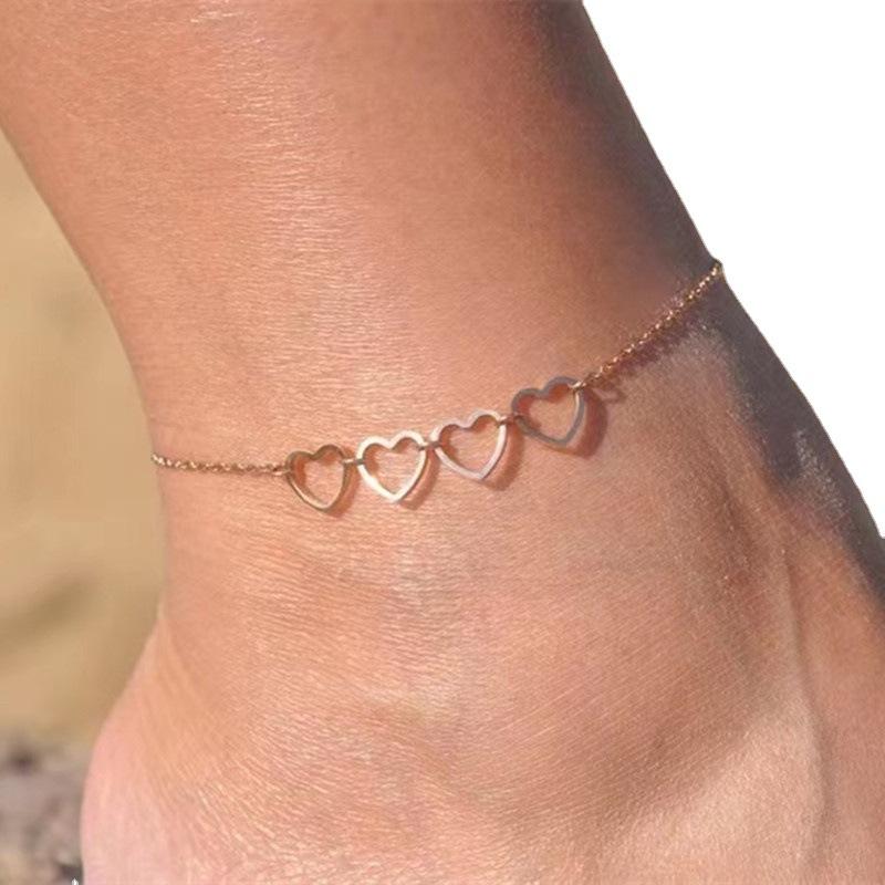 Fashion Silver Color Zirconia Anklet Double Heart Personalized Sparkling Women's Birthday Party Jewelry Accessories Gifts