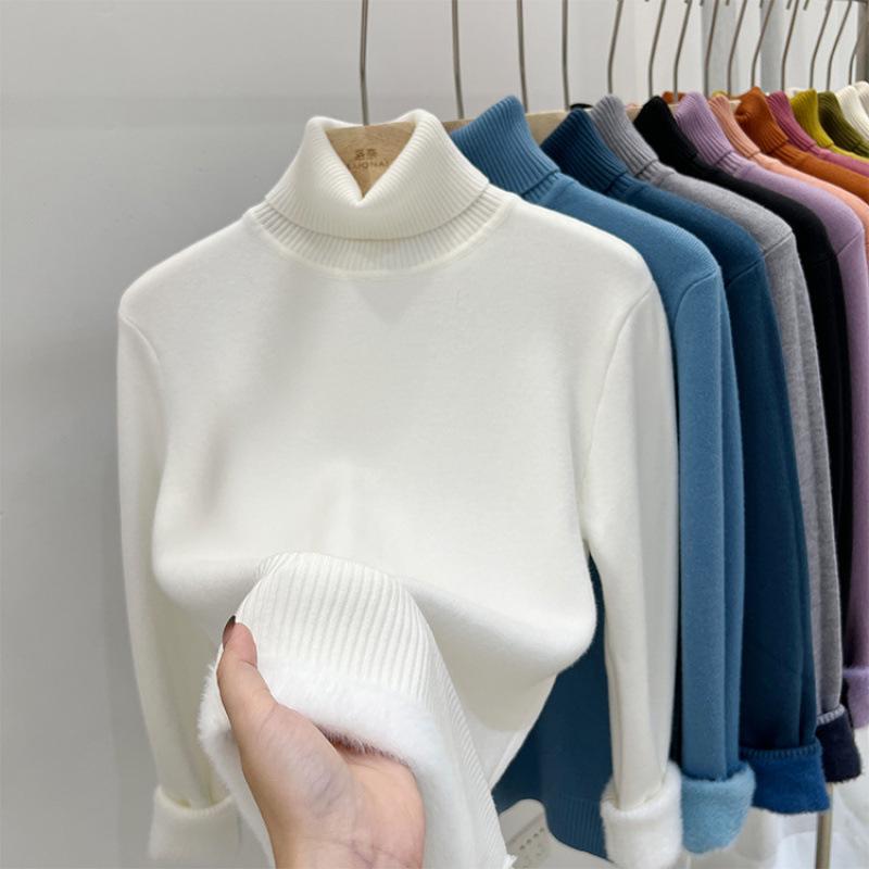 Women's High Collar Fleece Sweater: Stylish, Warm Long Sleeve Top for Autumn/Winter 2024