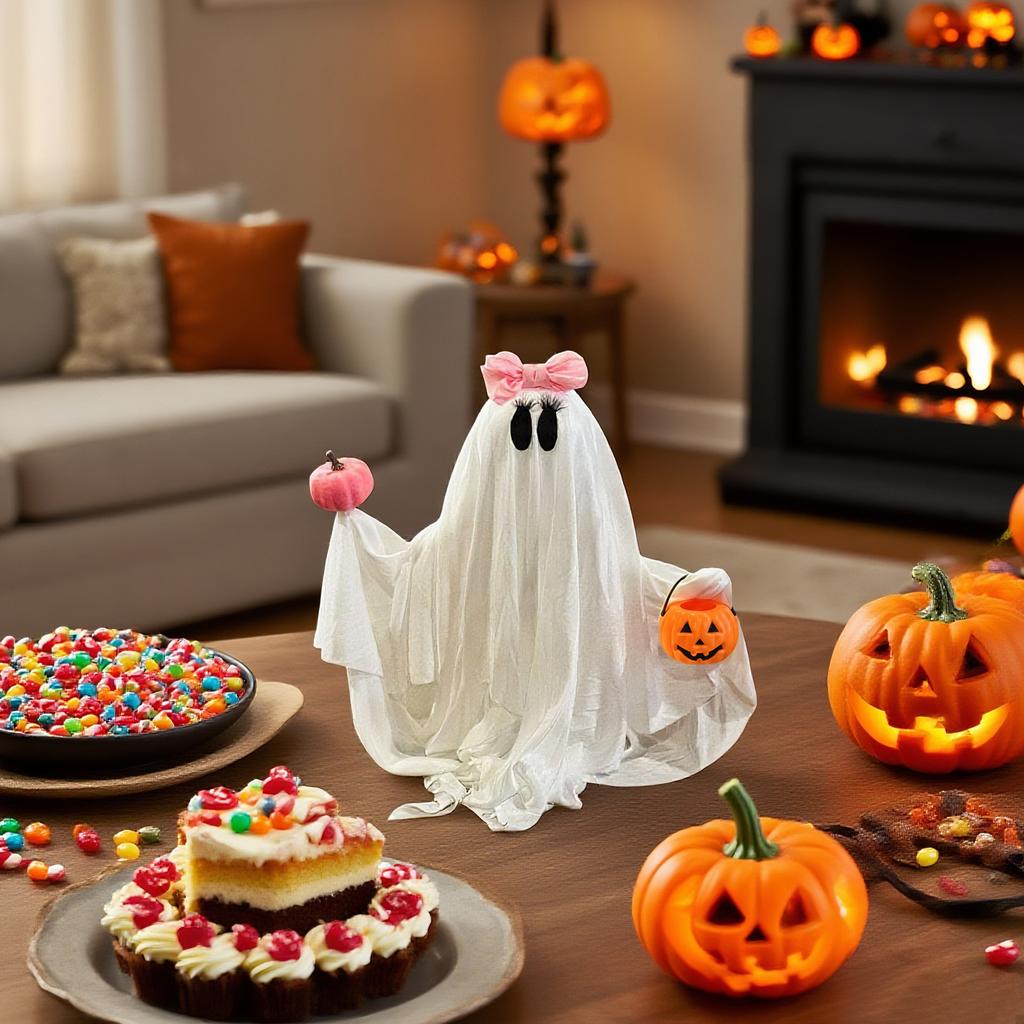 Halloween Pumpkin Figurine with 3-Function Button Battery Box and Warm Light