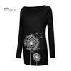 Damen-Tunika-Oberteil in Übergröße mit Löwenzahn-Print, Longline-Shirt, Rundhalsausschnitt, Langarm, Pullover, T-Shirt, lässige Bluse mit lockerer Passform für die Arbeit, den Alltag