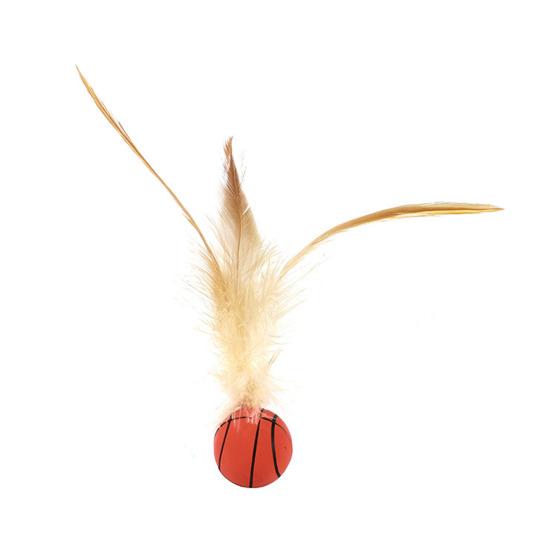 1 Pc/3 Pcs Interactive Feather Ball Toy Mini Bouncy Basketball Soccer Baseball with Feather Pet Training Catcher Toy for Indoor Cats