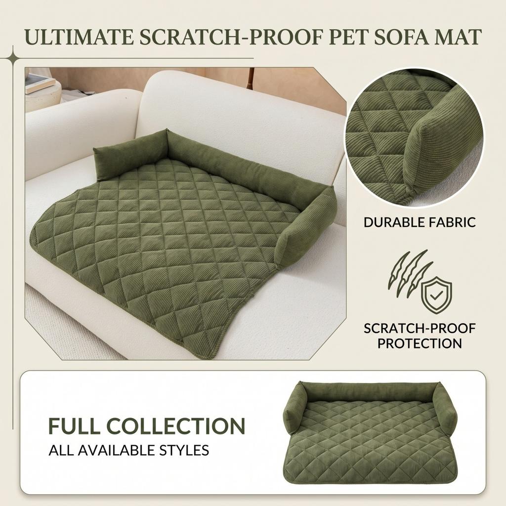 Corduroy Pet Pad with and Backrest for Dogs Cats