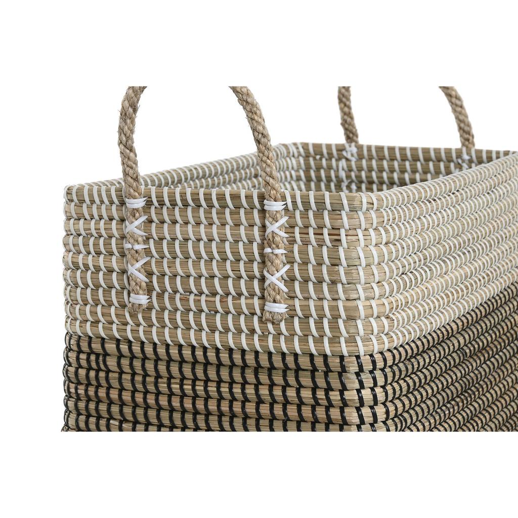 Basket Set Home ESPRIT White Black Natural Seagrass Boho 44 X 25 X 38 Cm (2 Pieces)