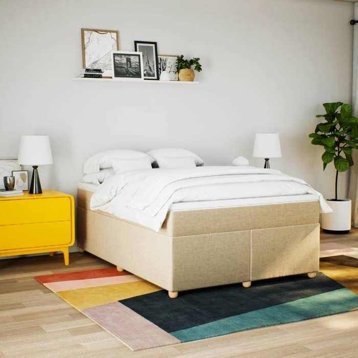 Maison Exclusive - Sommier à lattes de lit avec matelas Crème 140x200 cm Tissu