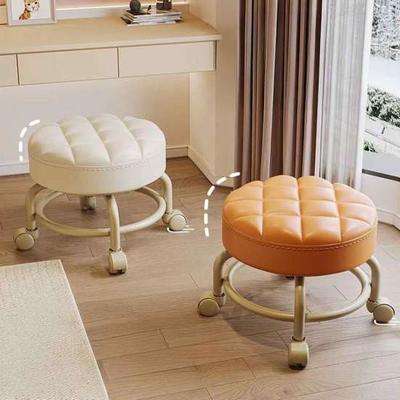 Low Rolling Stool with 360 Degrees Swivel Wheels Faux Leather Cushion Roller Seat