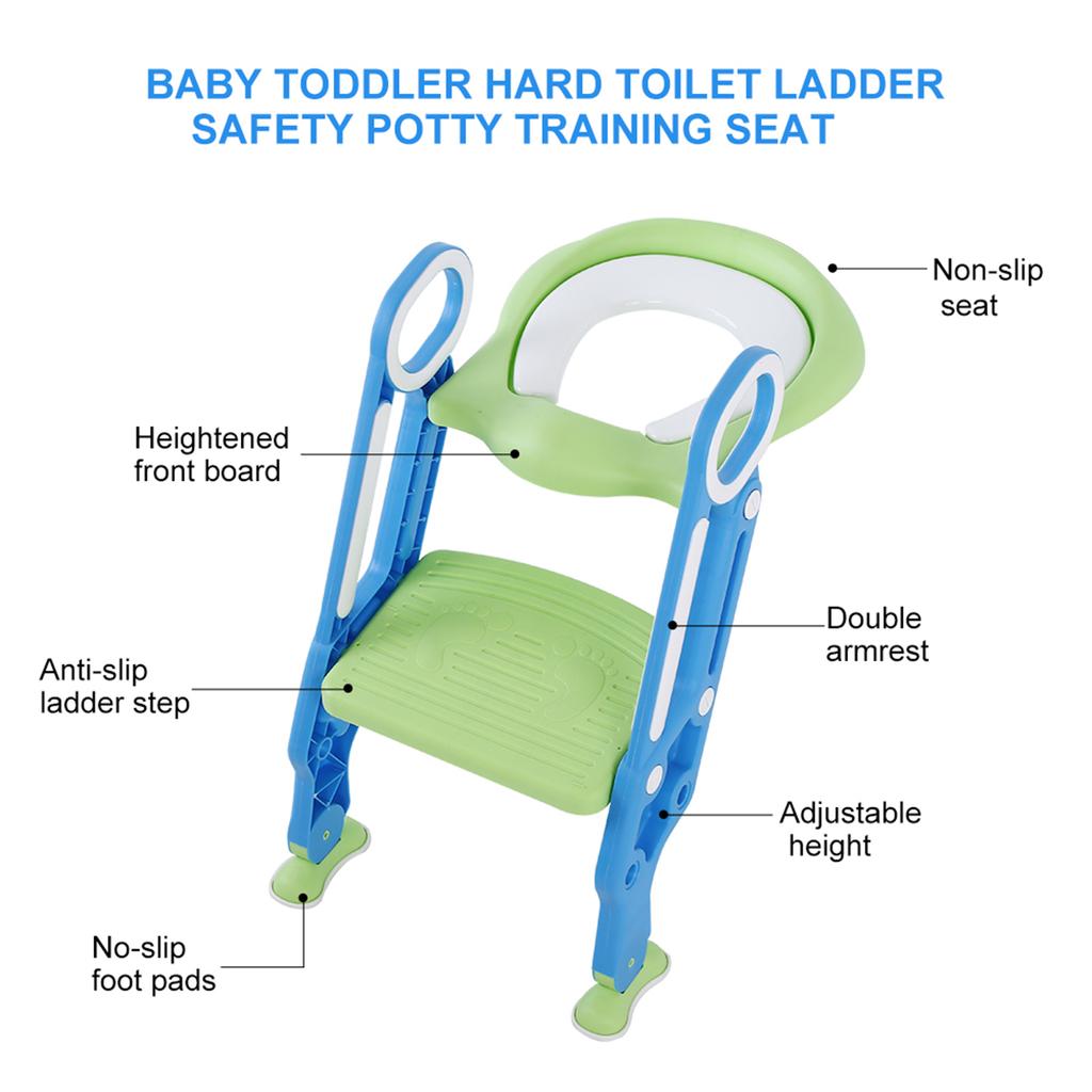 Baby Toddler Hard Toilet Chair Ladder Adjustable Safety Potty Training Seat (Blue   Green)