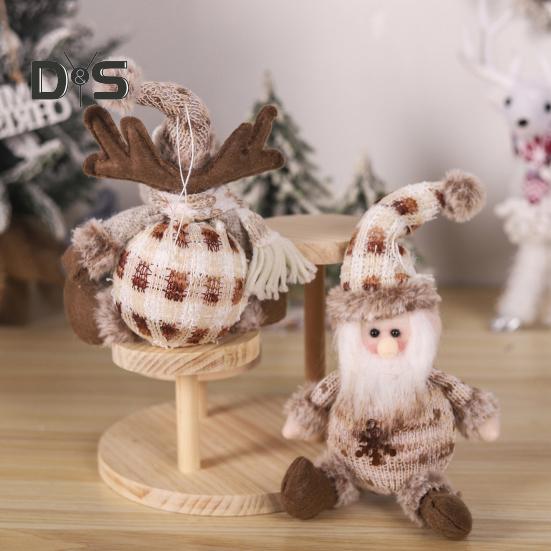 Christmas Doll Plush Knitted Snowman Elk Santa Doll Toy Soft Sitting Christmas Figure Desktop Decor Stuffed Holiday Pillow for Window Bookshelf