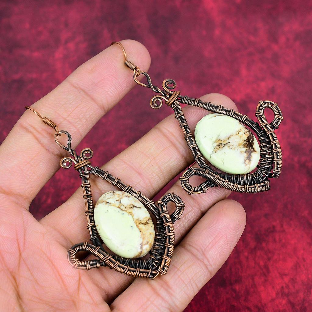 Lemon chrysoprase earring copper wire wrapped earring handmade earring awesome copper jewelry gifts for him gemstone earring antique jewelry
