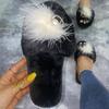 Fashion Light Open Toe Cotton Slippers for Women Elegant Pearls Detor Indoor Cotton Slippers Woman Soft Faux Fur Flats Plush Slides Lady