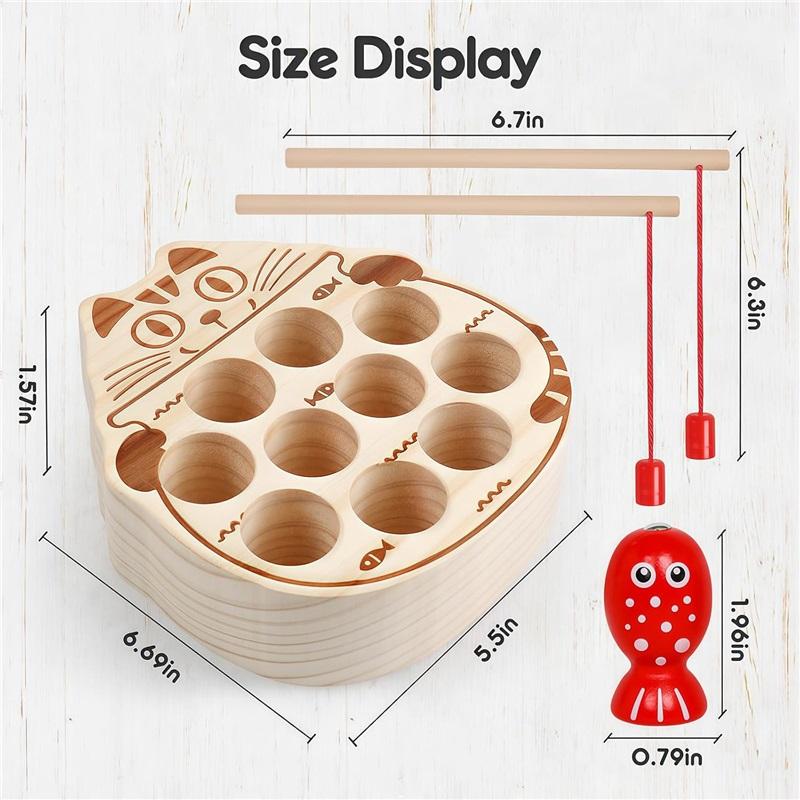 Wooden Magnetic Fishing Game Toy, Montessori Fine Motor Skill Learning Toy for Kids 3+, Color Matching Educational Gift for Boys Girls