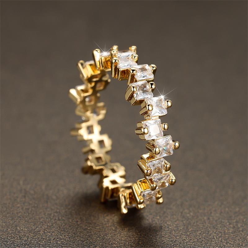 Luxury Crystal Small Square Stone Ring Light Purple Zircon Engagement Ring Charm Yellow Gold Color Wedding Rings For Women