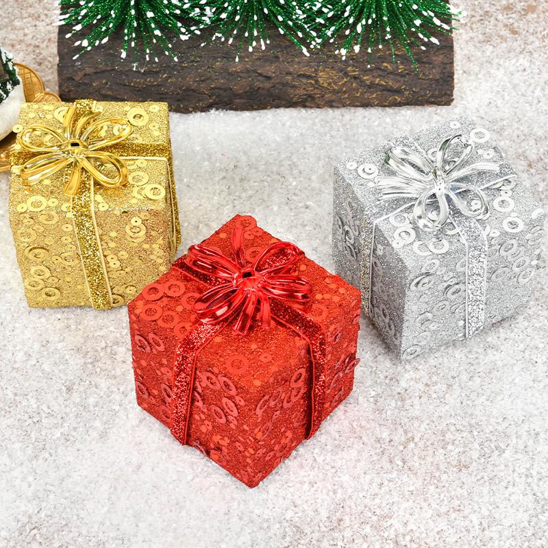 Gold and Red Glitter Gift Box Ornaments for Christmas Tree and Scene Decor