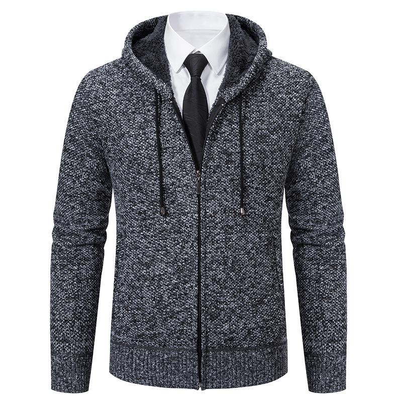 Men's Hooded Cardigan Sweater - Autumn/Winter Knit, Plus Velvet, Casual Outerwear