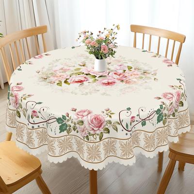 1 Stück Floral Runde Tischdecke, 5 Größen verfügbar, Retro Floral Muster Gedruckte Tischdecke, Kantenprägungsprozess, Frühlingsgarten Tischdeko