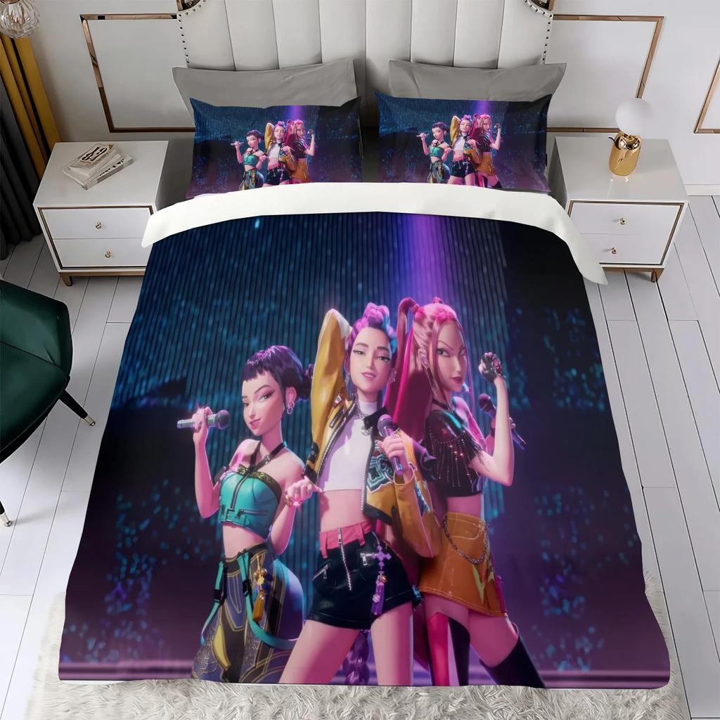 Mädchengeschenk Kinderbettwäsche K-Pop Dämonenjäger Mikrofaser Bettbezug Schlafzimmerdekoration Bettwäschesets Kissenbezug-Set
