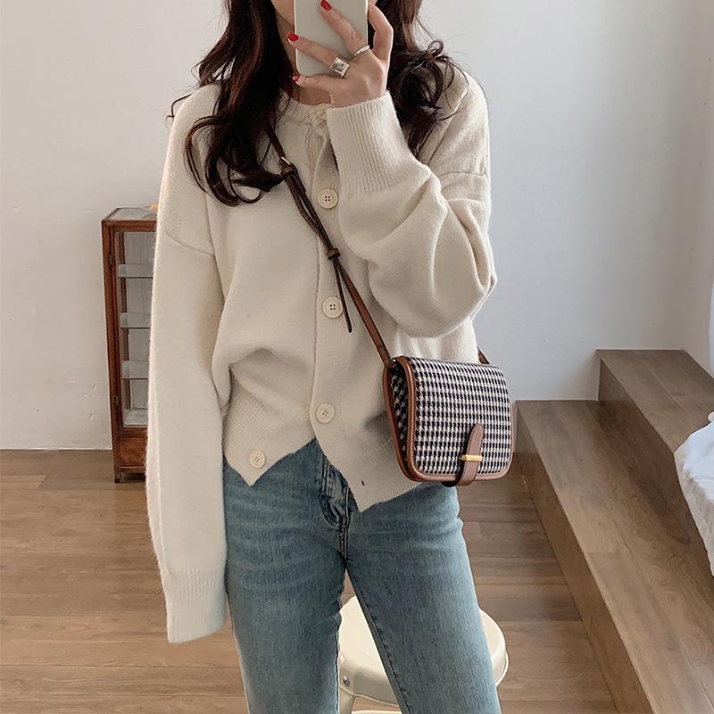 Autumn and Winter Women's Sweater Cardigan Retro Solid Colour Knitted Cardigan Loose Outer Wear Gentle Short Jumper Jacket Tops