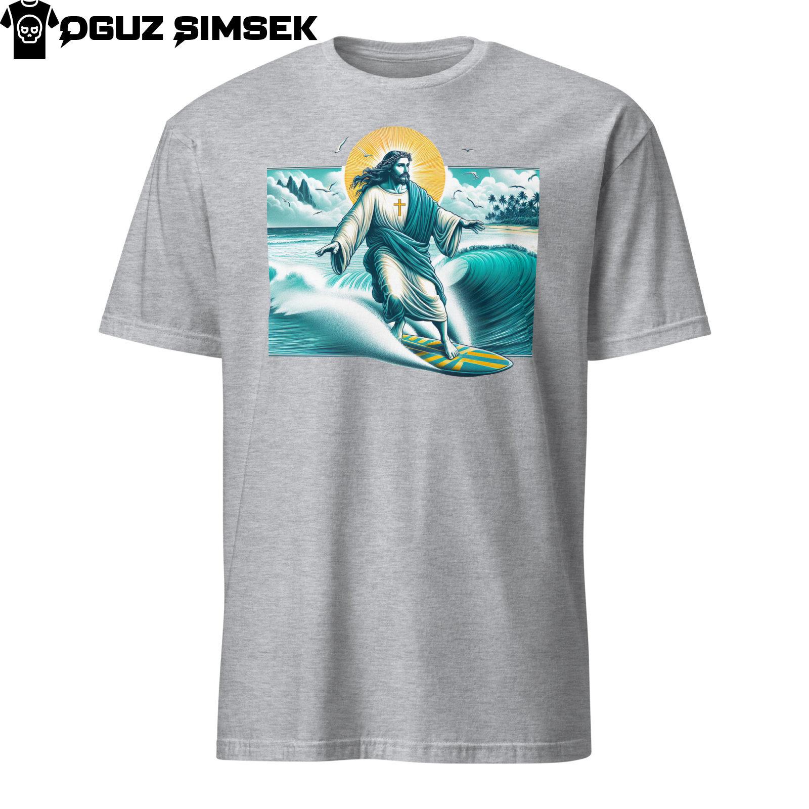Unique Jesus Christ Surfing T-Shirt Mens Womens Tees Top Unisex Graphic Tee Funny Religious Surf Art 4XL
