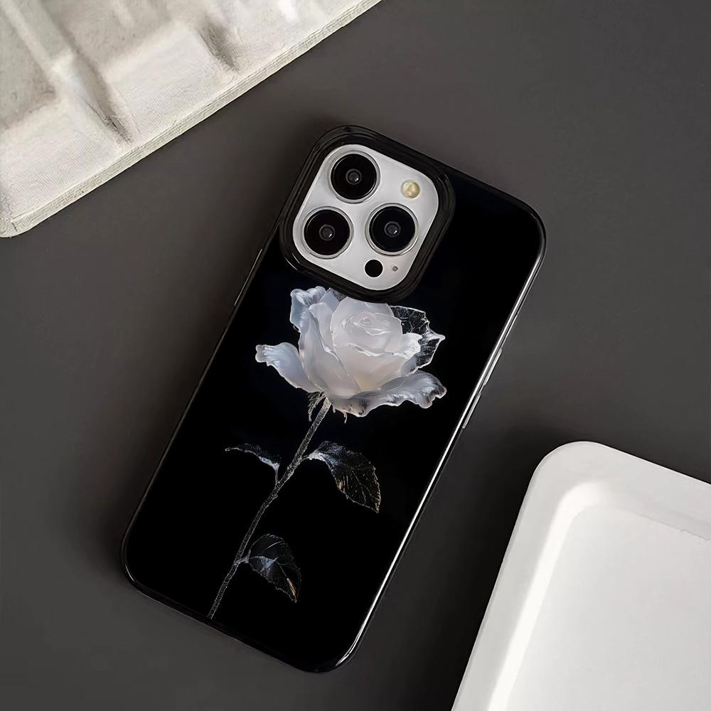 Luxury Case For Iphone 17 Pro Max White Rose Design Phone Case For IPhone 16 Plus 15 14 13 12 11 17Air Soft Black Back Cover