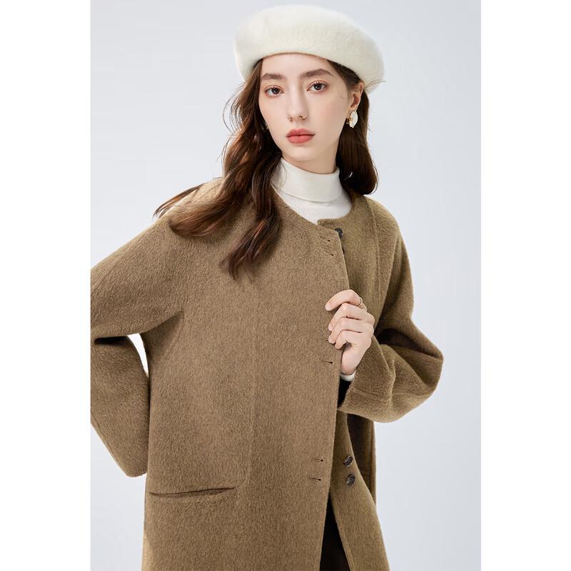 Autumn Water Lady's 100% Wool Scarf Collar Double-Faced Winter Coat