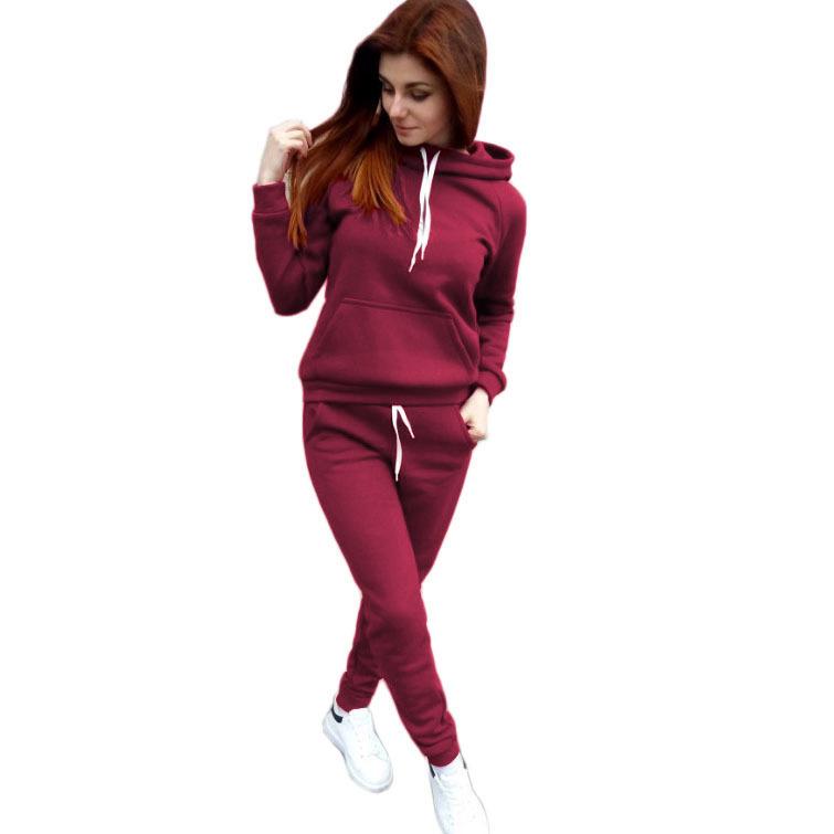 Damen Europäisch & Amerikanisch 2023 Herbst/Winter Einfarbiges Fleece Sweatshirt Hoodie Lässiges Sportset