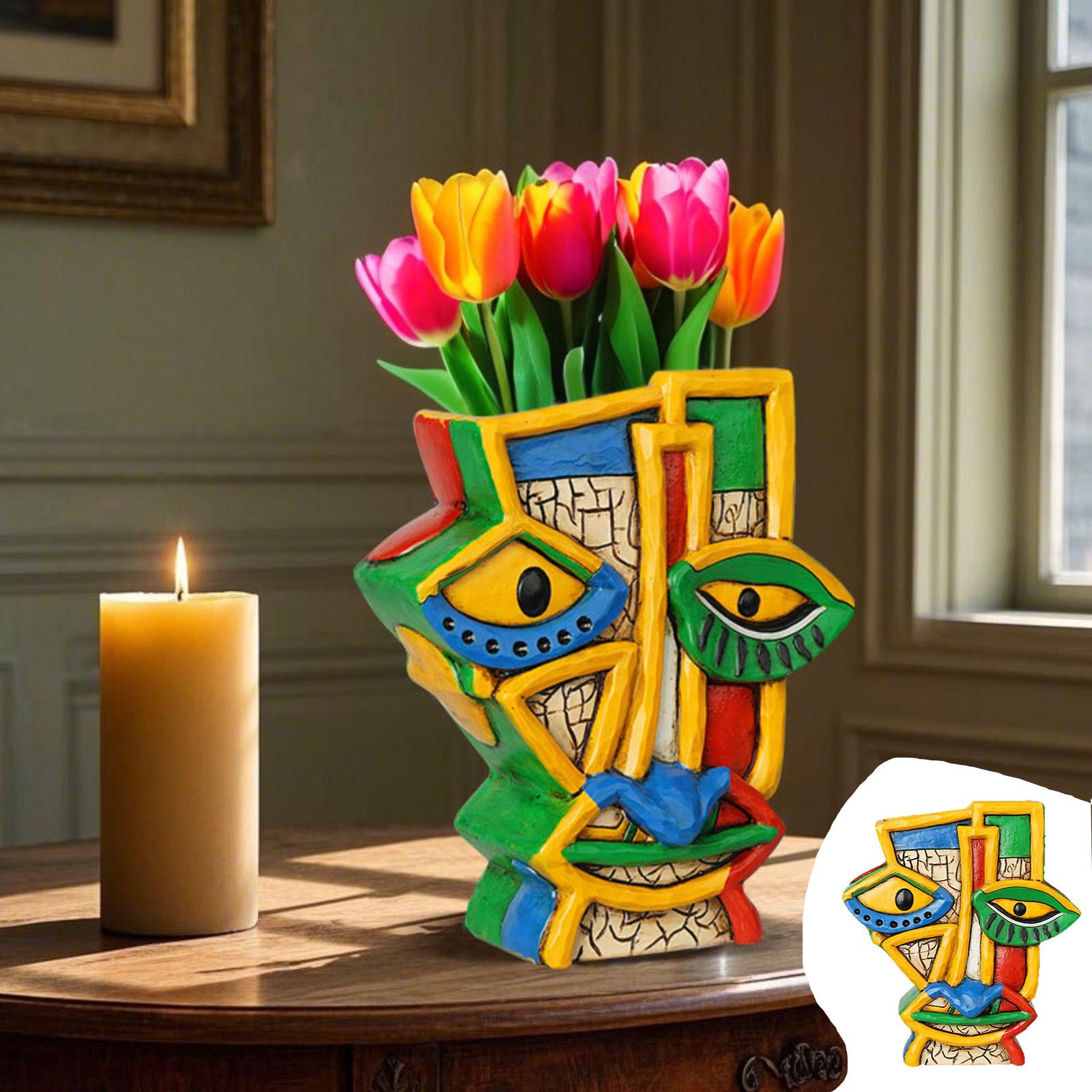 

Абстрактный цветочный горшок для лица в стиле Пикассо - Бруталистский плантатор со скульптурным искусством для домашнего декора и посадки One Size