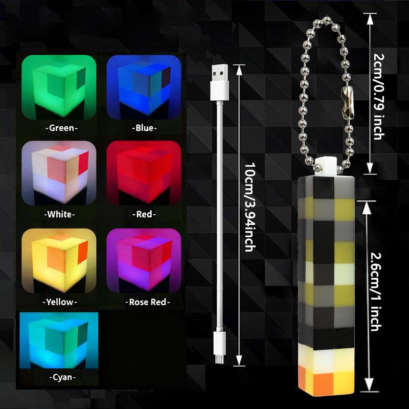 Mini Surrounding Torch LED Light Keychain Pixel Torch Flashlight LED Light Toys USB Rechargeable Backpack Pendant Children Gift