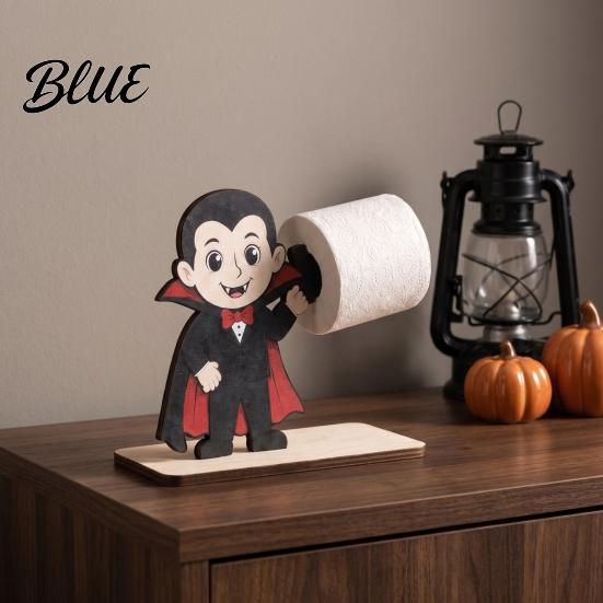 Black Cat Holiday Gift 2Pcs Halloween Paper Towel Holder, Cartoon Animal Tabletop Roll Dispenser, Wooden Desktop Tissue Dispenser Stand for