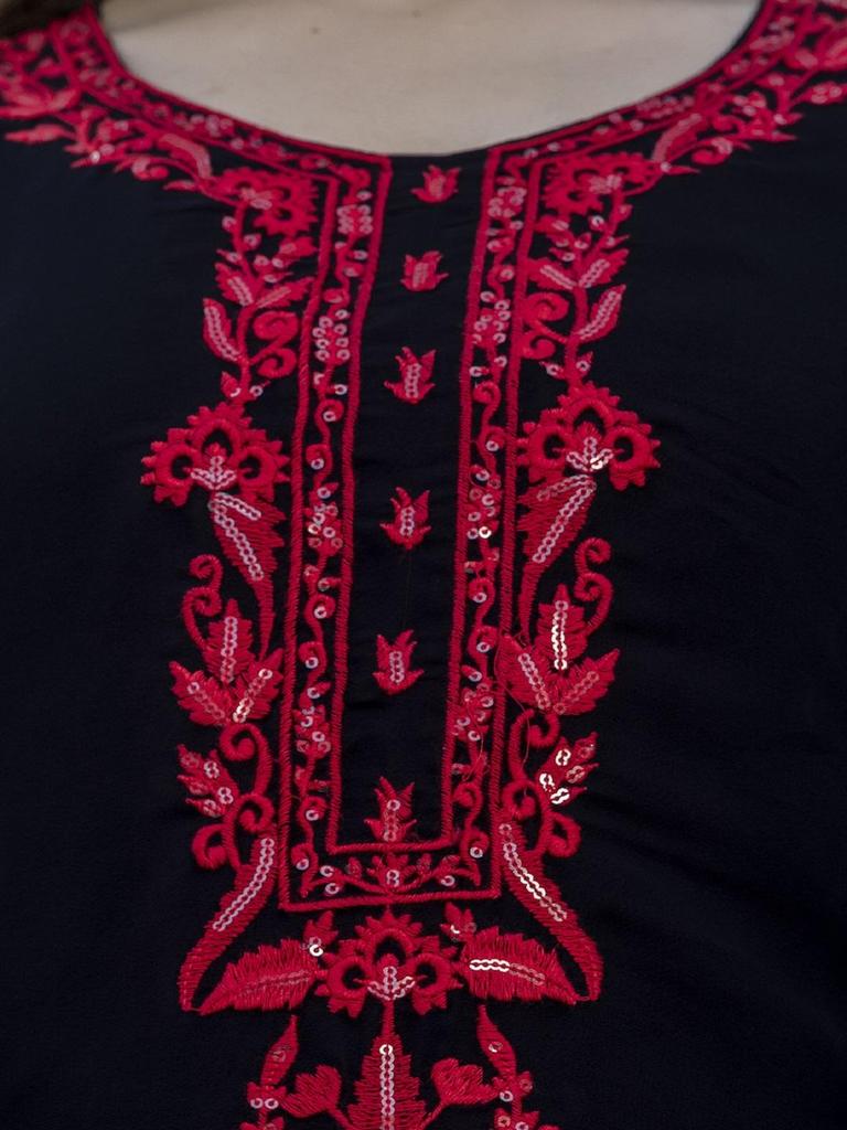 Black Embroidered Kurta Set for Women Ethnic Suit with Dupatta Party Wear