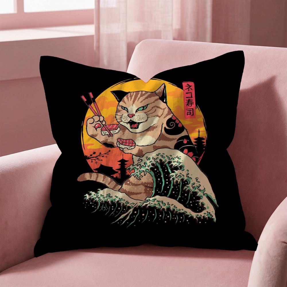 Japanese Style Cat Cushion Cover Multi-Scene Pillow Cover for Home & Car - Reversible, Soft & Durable for Daily Use