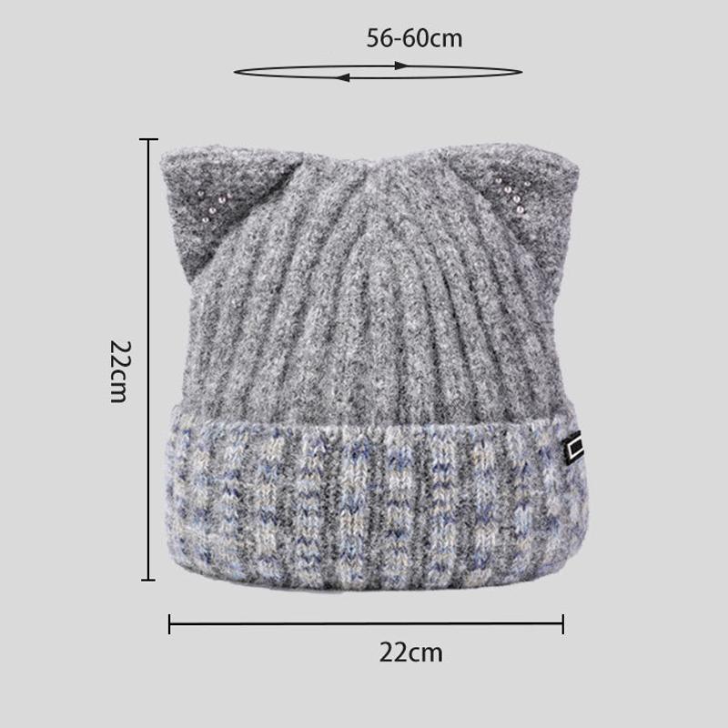 Cat Ear Wool Hat Women's Autumn Winter Warm Knitted Hat Thick Hat