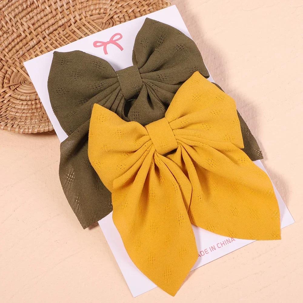 2Pcs/set Sweet Solid Bowknot Hair Clips for Women Girls Ribbon Bows Hairpins Handmade Barrettes Headwear Hair Accessories Gifts