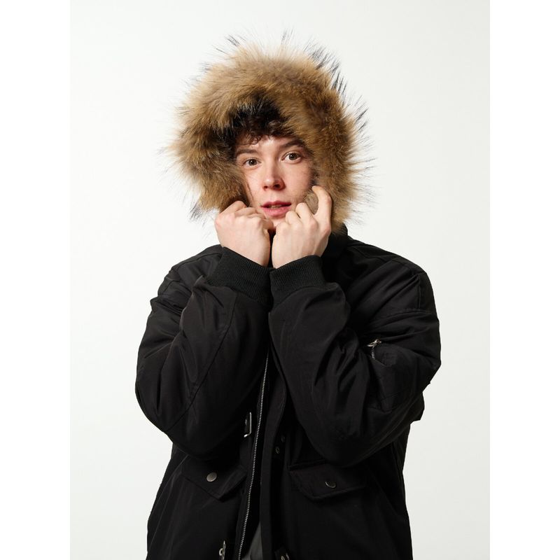 Madwitch Winter Warm Fur Collar Parka Cotton Jacket Trendy Brand Design Niche Retro American Style Cotton Coat for Men