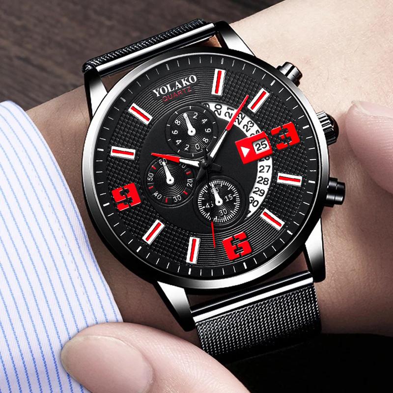 Watches Mens Fashion Calendar Watch Men Business Stainless Steel Mesh Belt Quartz Wrist Watch Male Clock Relogio Masculino