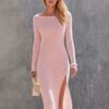 European and American Spice Girls One-Neck Knitted Dress Long Sleeve Elastic Slim Side Split Metal Buckle Long Skirt