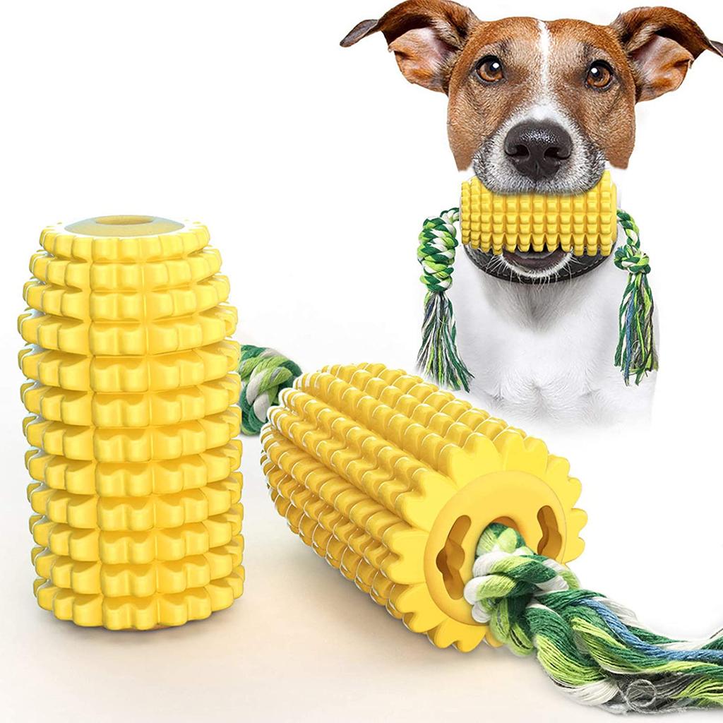 Hot Sale Durable Corn Shaped TPR Dog Toothbrush Teeth Cleaning Toys Pet Chew Squeaky Toy