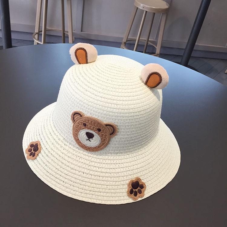 Cute Kids Sun Hat With 3D Cartoon Bear And Dinosaur Summer UV Protection Bucket Cap For Boys And Girls Straw
