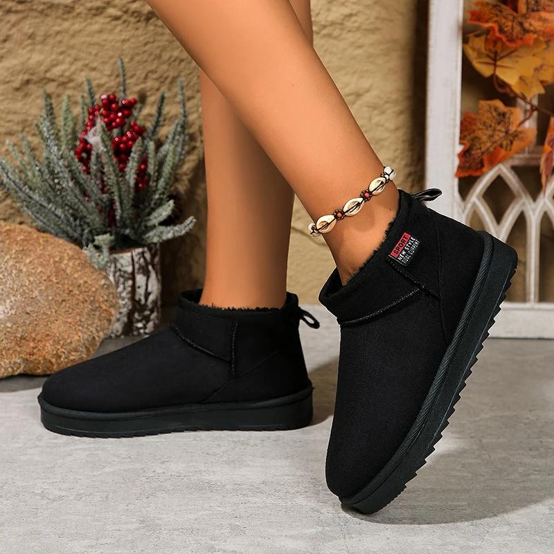 Damen Schneestiefel für feste Plateauschuhe Kunstveloursstiefel Herbst Winter Warme Schuhe Boots Große Größe 44 Slipper Baumwollschuhe