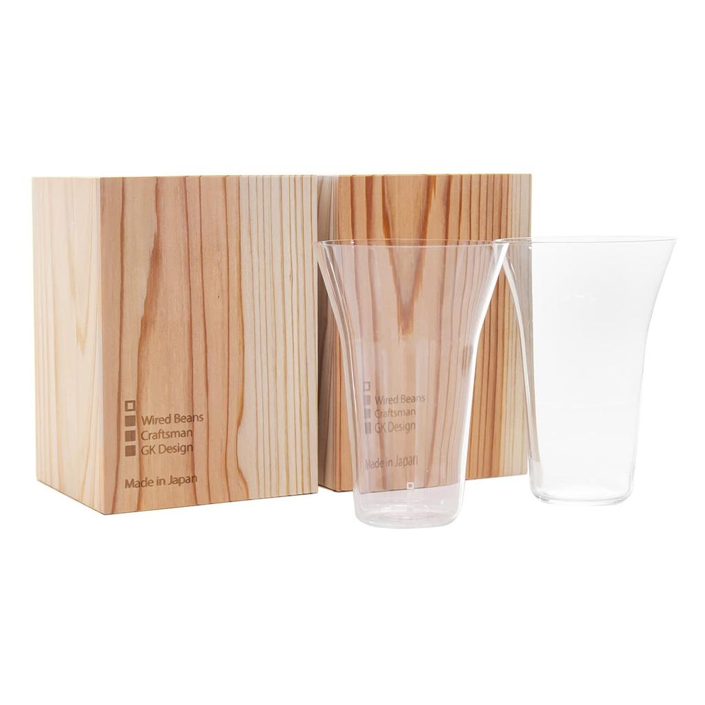 Wired Beans Glasses To Last a Lifetime Tumbler 240 Lightly Blown Set of 2 Tumbler Glasses 360ml Set of Cedar Box (Transparent (Clear) 2)