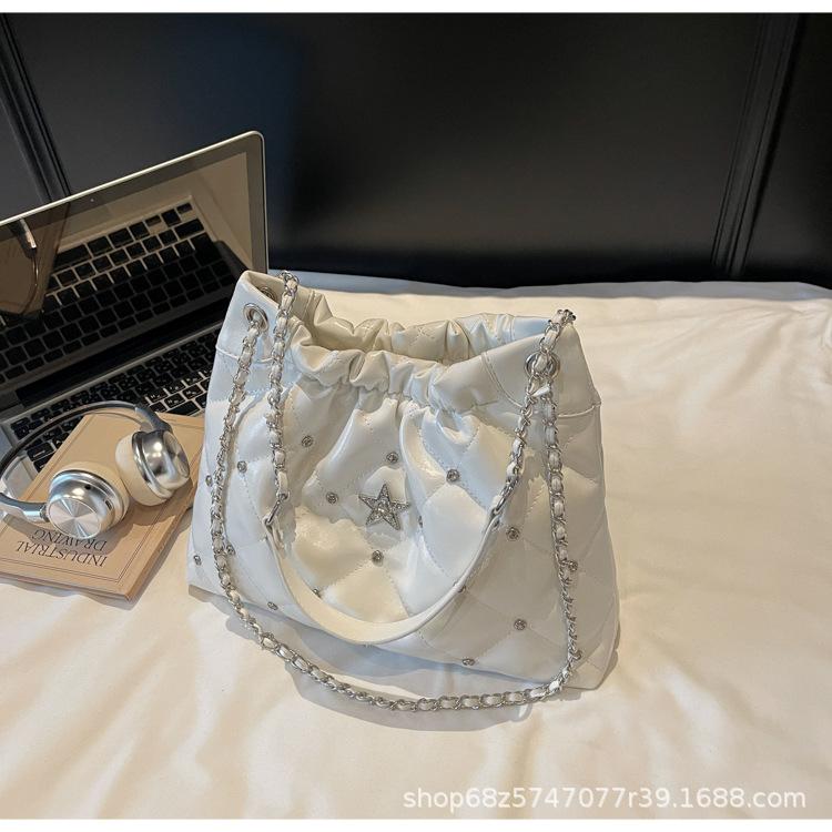 Fashion bright diamond tote shoulder bag women's 2025 new large-capacity diamond chain underarm bag casual messenger bag