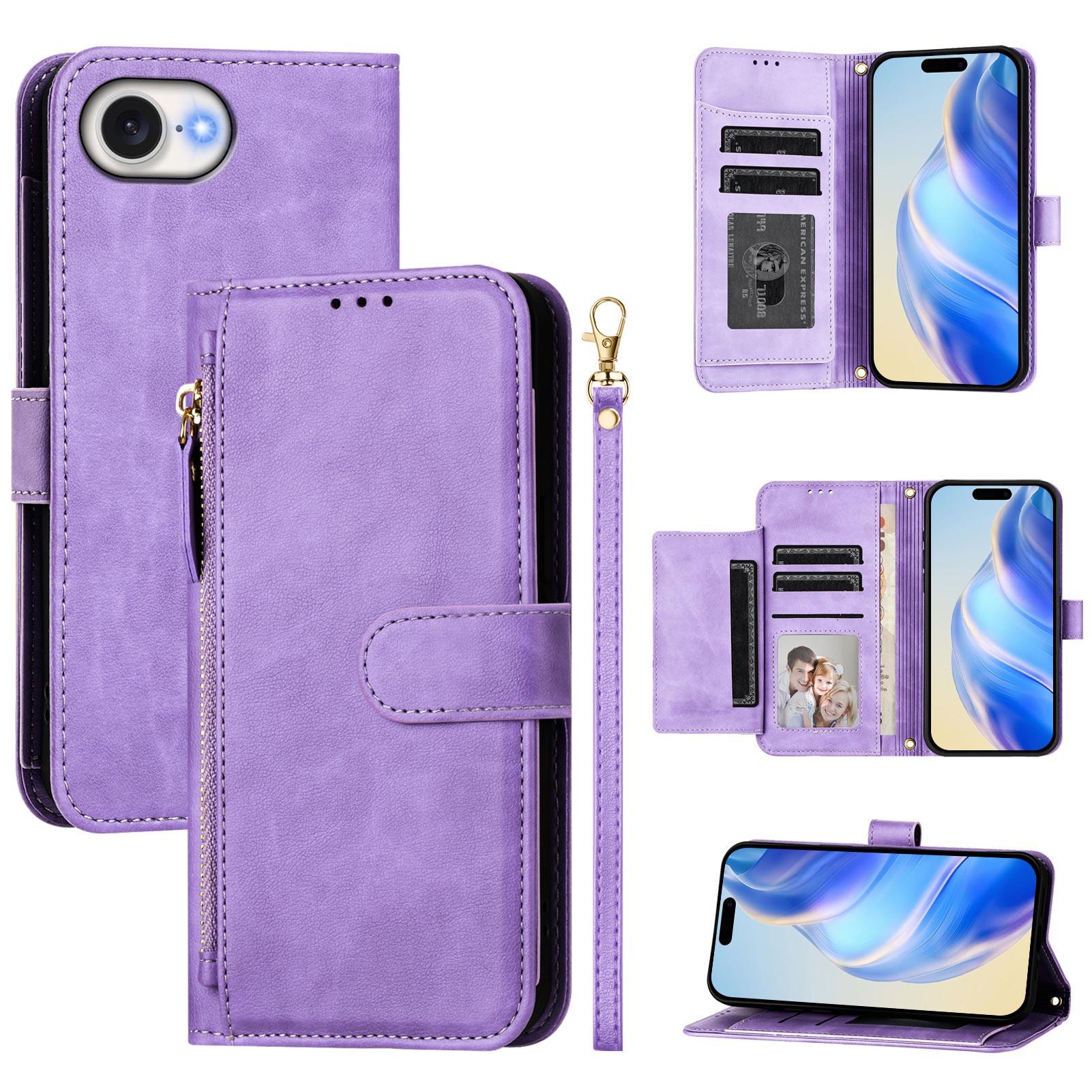 

For iPhone 16e Case Zipper Pocket Multiple Card Slots Leather Phone Cover E