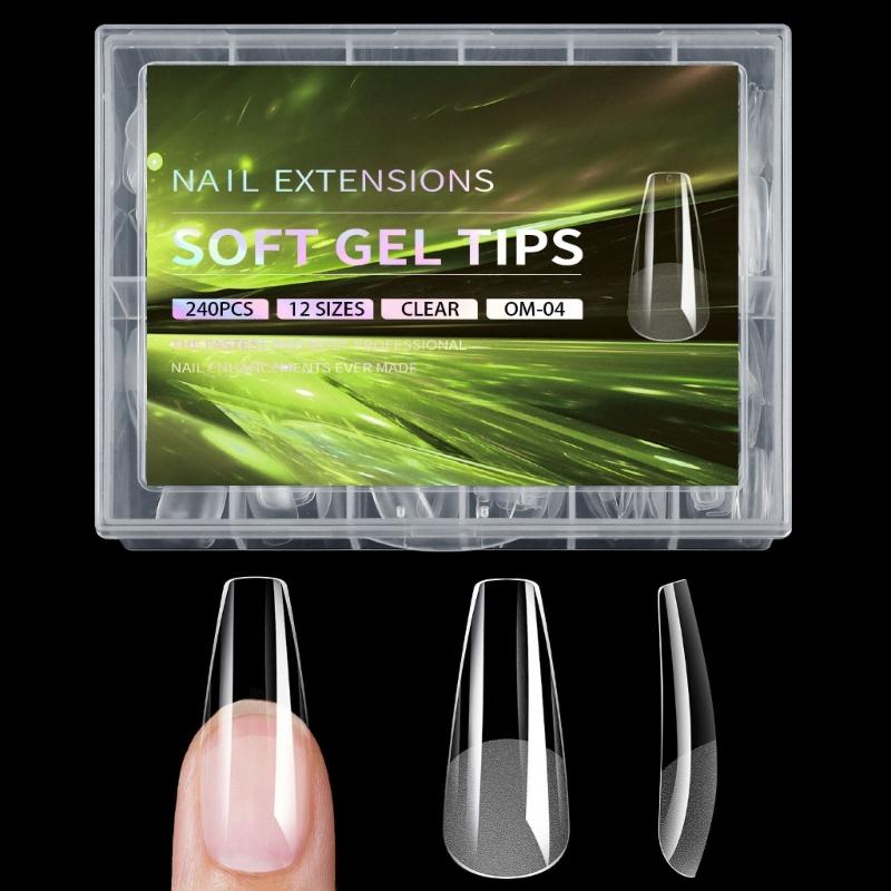 240Pcs Medium Almond Gel Nail Tips Full Cover Clear Acrylic Nails Gel Extensions 12 Sizes for Home Manicure