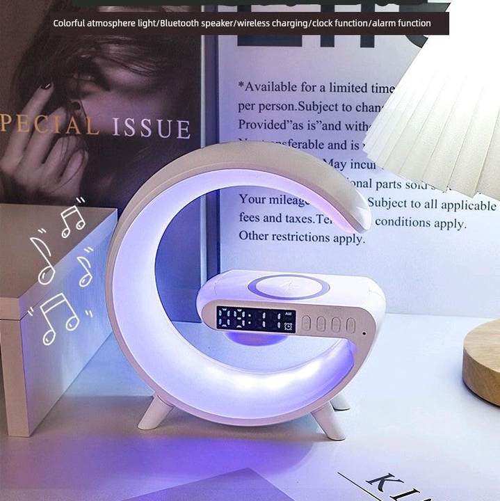 Bluetooth Speaker Atmosphere Light Wireless Charger Christmas Gift RGB Night Wake Up Handsfree Call Phone Fast Charging Station