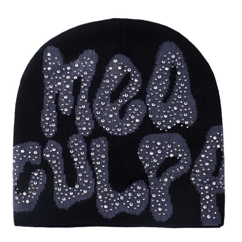 Women's Winter Rhinestone Knit Jacquard Hat - Stylish Warm Outdoor Head Wrap