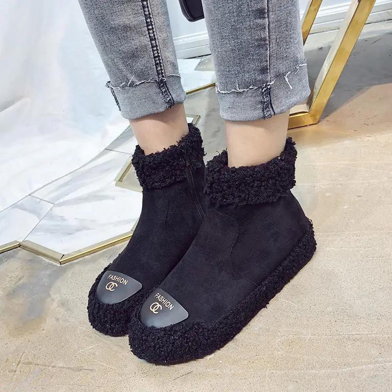 2021 new sheep curly wool shoes warm velvet cotton shoes women's winter flat short boots children's shoes non-slip snow boots