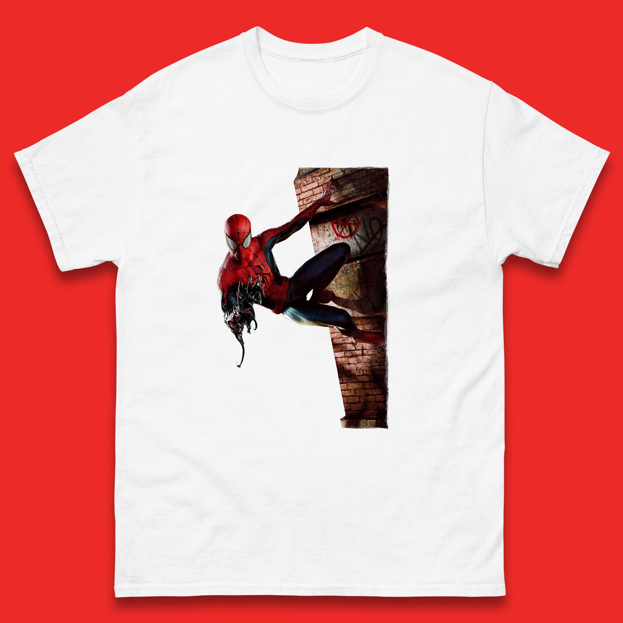 Spider-Man Venom Takeover Spiderman On Building Marvel Comics Character Superhero Marvel Spiderman Mens Tee Top XL